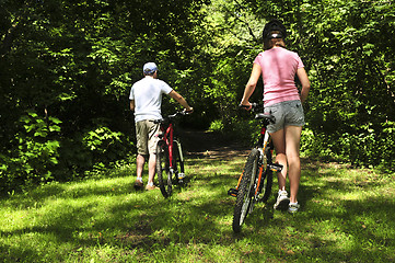 Image showing Family on bicycles