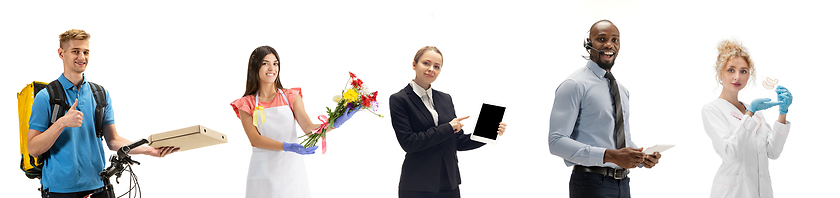 Image showing Group of people with different professions isolated on white studio background, horizontal