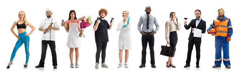 Image showing Group of people with different professions isolated on white studio background, horizontal