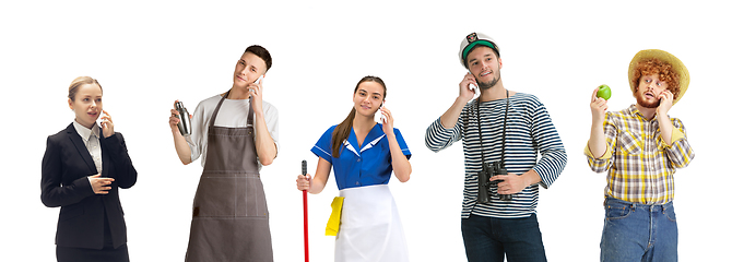 Image showing Group of people with different professions isolated on white studio background, horizontal