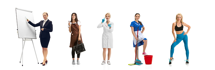 Image showing Group of people with different professions isolated on white studio background, horizontal