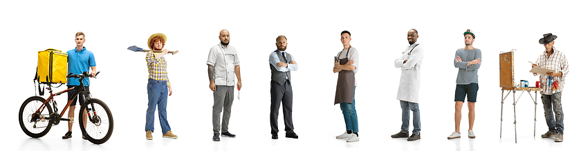 Image showing Group of people with different professions isolated on white studio background, horizontal