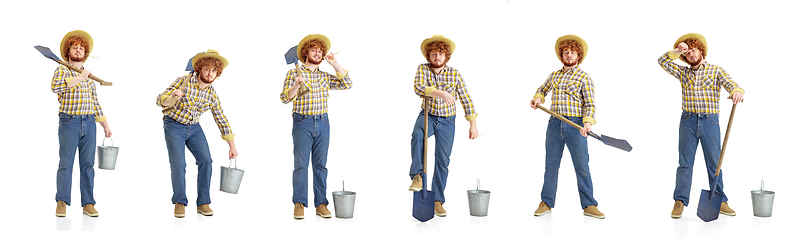 Image showing Handsome farmer, rancher isolated over white studio background