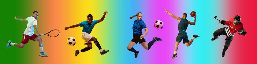 Image showing Sport collage of professional athletes on gradient multicolored background, flyer