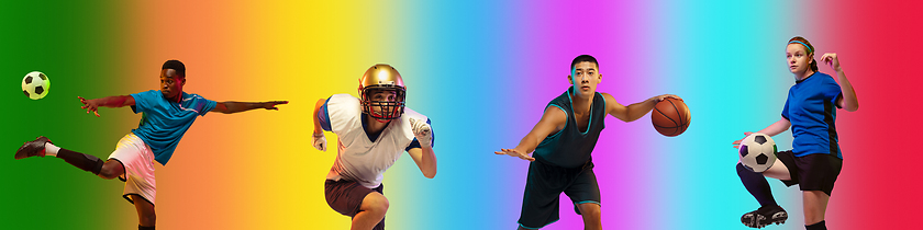 Image showing Sport collage of professional athletes on gradient multicolored background, flyer