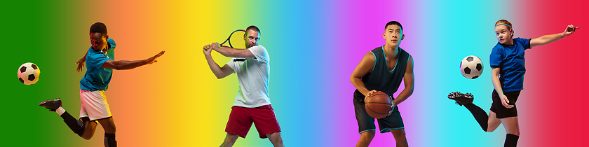 Image showing Sport collage of professional athletes on gradient multicolored background, flyer