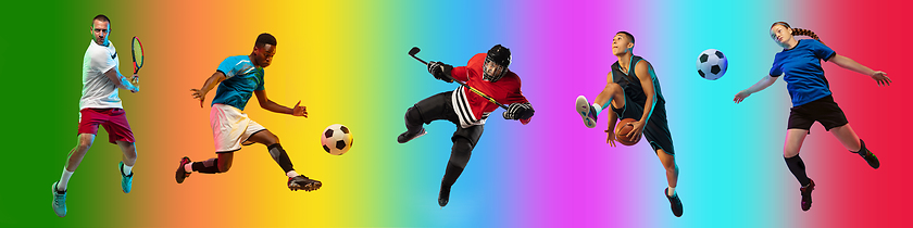 Image showing Sport collage of professional athletes on gradient multicolored background, flyer