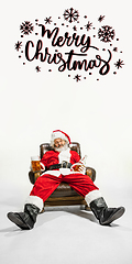 Image showing Emotional Santa Claus greeting with New Year 2021 and Christmas. Flyer with copyspace