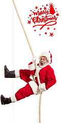 Image showing Emotional Santa Claus greeting with New Year 2021 and Christmas. Flyer with copyspace