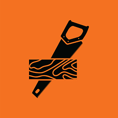 Image showing Handsaw cutting a plank icon