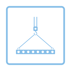 Image showing Icon of slab hanged on crane hook by rope slings 