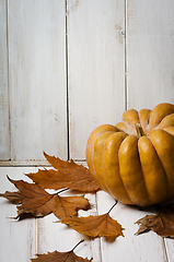 Image showing Pumkin and maple leaves