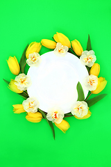 Image showing Narcissus and Tulip Flower Abstract Spring Wreath