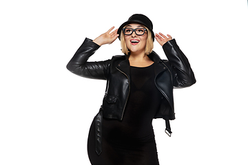 Image showing Beautiful young woman in black attire, stylish outfit isolated on white studio background