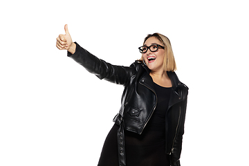 Image showing Beautiful young woman in black attire, stylish outfit isolated on white studio background