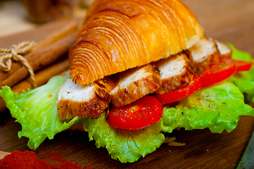 Image showing savory croissant brioche bread with chicken breast