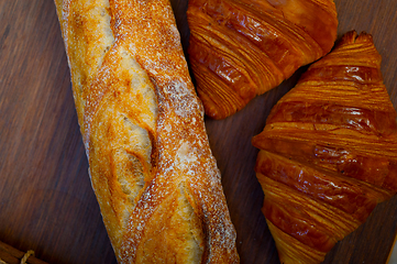 Image showing French fresh croissants and artisan baguette tradition