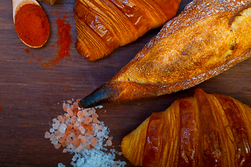 Image showing French fresh croissants and artisan baguette tradition