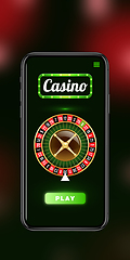 Image showing Online gambling, casino concept. Cellphone, device with lottery, casino cover