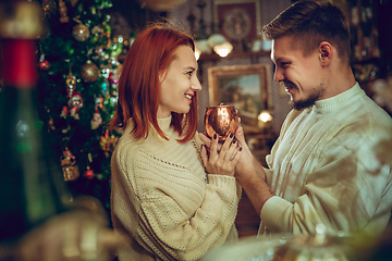 Image showing Smiling family, couple looking for home decoration and holiday\'s gifts in household store