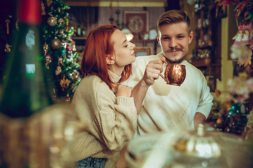 Image showing Smiling family, couple looking for home decoration and holiday\'s gifts in household store