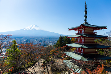 Image showing Chureito Pagoda and mountain Fujisan