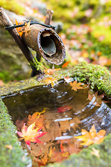 Image showing Water bamboo fountain in autumn season