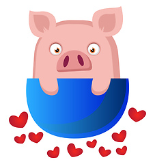 Image showing Piggy in cute little bowl, illustration, vector on white backgro