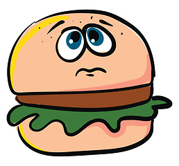 Image showing Sad burger, vector or color illustration.