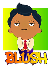 Image showing Shy boy in a suit with black curly hair blushing, illustration, 