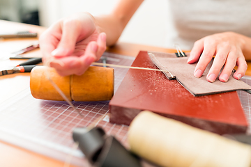 Image showing Making leather bag