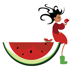 Image showing Watermelon and girl, vector or color illustration.