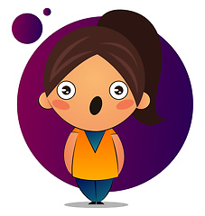 Image showing Cute girl with brown ponytail is surprised, illustration, vector