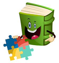 Image showing Green book is playing puzzle, illustration, vector on white back