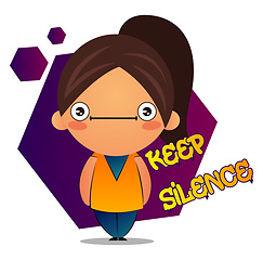 Image showing Speechless girl with brown ponytail and purple background, illus