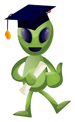 Image showing Graduating alien, illustration, vector on white background.
