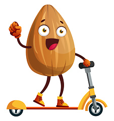 Image showing Almond on a yellow scooter, illustration, vector on white backgr