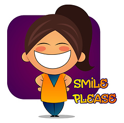 Image showing Girl with brown ponytail and big smile , illustration, vector on