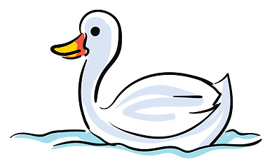 Image showing Painting of a fluffy swan swimming across the sea, vector or col