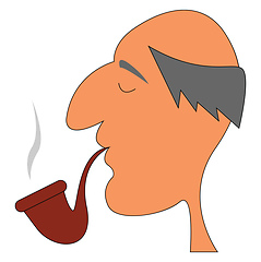 Image showing Old man smoking, vector or color illustration.