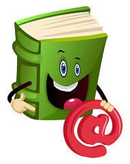 Image showing Green book holding an at-sign, illustration, vector on white bac