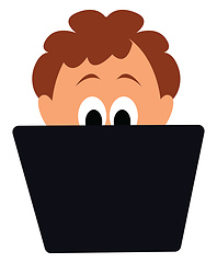 Image showing Image of boy working on laptop, vector or color illustration.