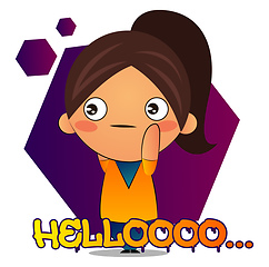 Image showing Girl with brown ponytail says hellooo, illustration, vector on w