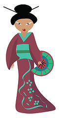 Image showing  A color illustration of a woman in kimono, vector or color illu