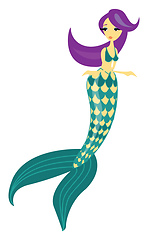 Image showing Blue-tailed bra wearing scary woman mermaid, vector or color ill