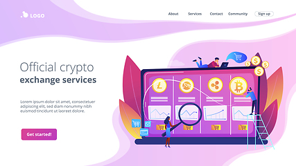 Image showing Cryptocurrency trading desk concept landing page