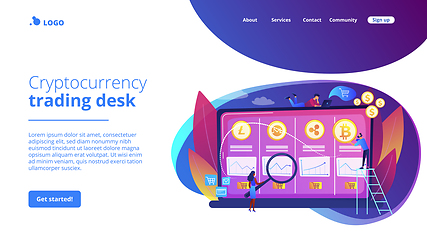 Image showing Cryptocurrency trading desk concept landing page