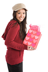 Image showing Asian girl with valentine gift