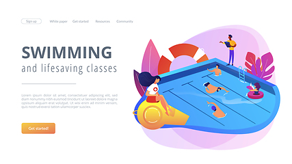 Image showing Swimming and lifesaving classes concept landing page.