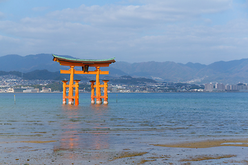 Image showing Giant floating Shinto torii gate of the Itsukushima Shrine